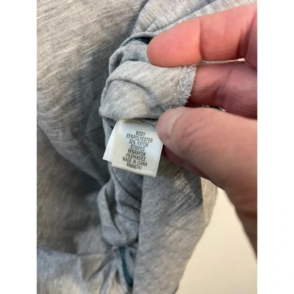 Self Esteem Womens Heather Grey Front Knot Varsity Stripe 3/4 Sleeve Top Large - Picture 6 of 7